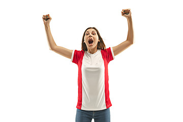 Image showing French fan celebrating on white background