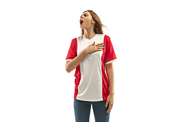 Image showing French fan celebrating on white background