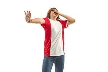 Image showing The unhappy and sad French fan on white background