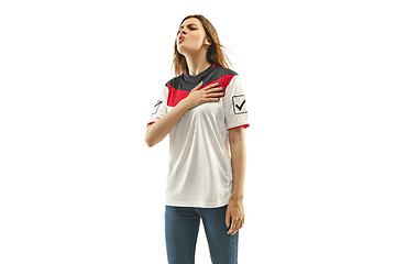 Image showing egyptian fan celebrating on white background