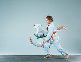 Image showing The boy fighting at Aikido training in martial arts school. Healthy lifestyle and sports concept