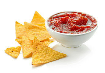 Image showing corn chips nachos and salsa sauce