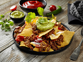 Image showing corn chips nachos with fried minced meat