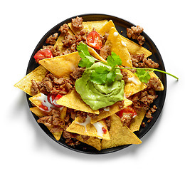 Image showing corn chips nachos with fried minced meat