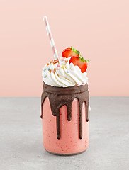 Image showing strawberry and banana milkshake