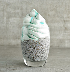 Image showing dessert of chia pudding and frozen banana with blue spirulina