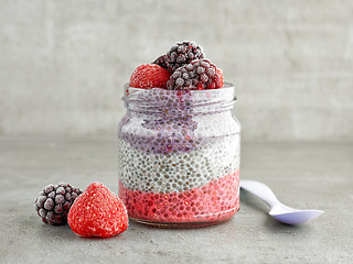 Image showing jar of chia pudding with frozen berries