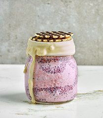 Image showing chia pudding with frozen banana and blackberries