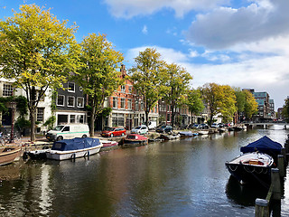 Image showing Autumn view of Old Amsterdam canal