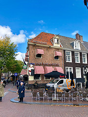 Image showing Street view and restaurant facade in Amsterdam