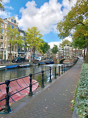 Image showing Autumn view of Old Amsterdam canal