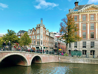 Image showing Autumn view of Old Amsterdam canal