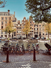 Image showing Autumn view of Old Amsterdam canal