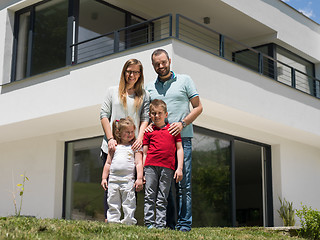 Image showing happy family with children in the yard