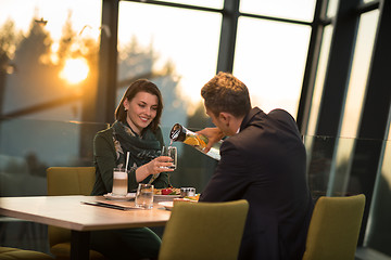 Image showing Couple on a romantic dinner at the restaurant