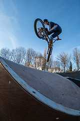 Image showing BMX jump in a wooden ramp