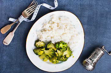 Image showing  white rice and broccoli 