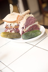 Image showing Kosher deli combination sandwich pastrami corned beef tongue col