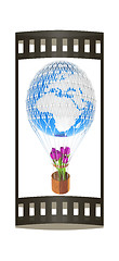 Image showing Hot Air Balloon of Earth and tulips in a basket. 3d render