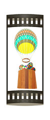Image showing Hot Colored Air Balloon with a basket and Easter eggs inside. 3d