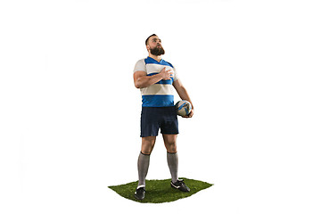 Image showing The silhouette of one caucasian rugby man player isolated on white background