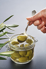 Image showing Olives in jar