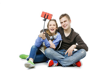 Image showing Teen boy and girl taking selfie photo