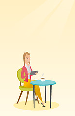 Image showing Woman surfing in the social network in the cafe.