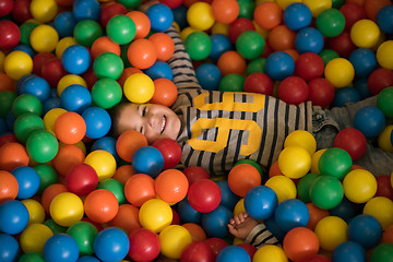 Image showing boy having fun in hundreds of colorful plastic balls