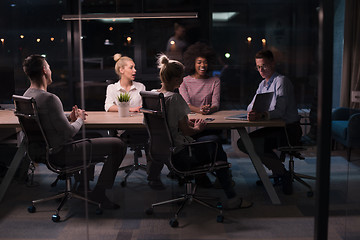 Image showing Multiethnic startup business team in night office