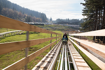 Image showing father and son enjoys driving on alpine coaster