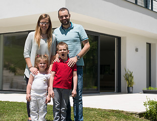 Image showing happy family with children in the yard