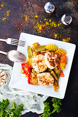 Image showing baked vegetables with cutlet