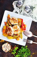 Image showing baked vegetables with cutlet