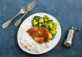 Image showing rice and meat with briccoli