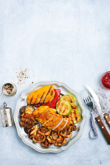 Image showing chicken barbecue and grilled vegetables