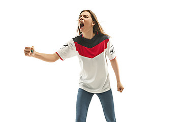 Image showing egyptian fan celebrating on white background