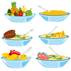 Image showing Vector illustration of meal and fruit in plate