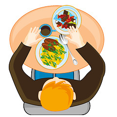 Image showing Vector illustration men with meal at the table