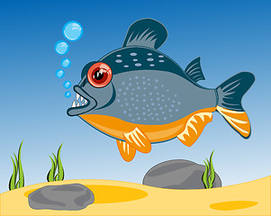 Image showing Cartoon of fish to piranhases sailling in river