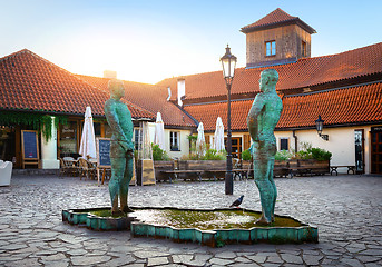 Image showing Pissing men statues in Prague