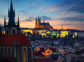 Image showing Landmarks of Prague in evening