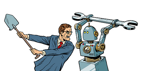 Image showing man fights with a robot