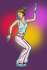 Image showing girl in pink pants. woman disco dance