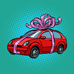 Image showing car gift, transport tied with festive ribbons
