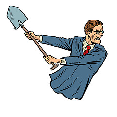 Image showing businessman with a shovel