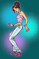 Image showing girl in jeans. woman disco dance