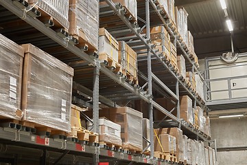 Image showing Warehouse with stocked shelves