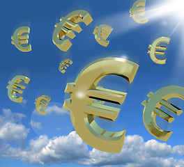 Image showing Euro Signs Falling From The Sky As A Sign Of Wealth