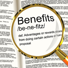 Image showing Benefits Definition Magnifier Showing Bonus Perks Or Rewards